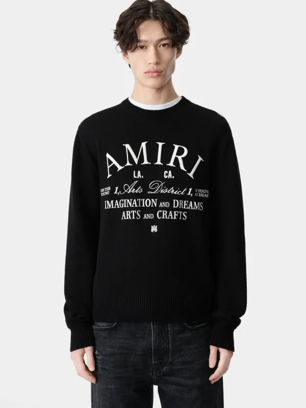 AMIRI Knitwear> ARTS DISTRICT CREW BLACK