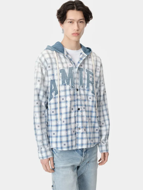 AMIRI Shirts> HOODED OVERSHIRT Cerulean