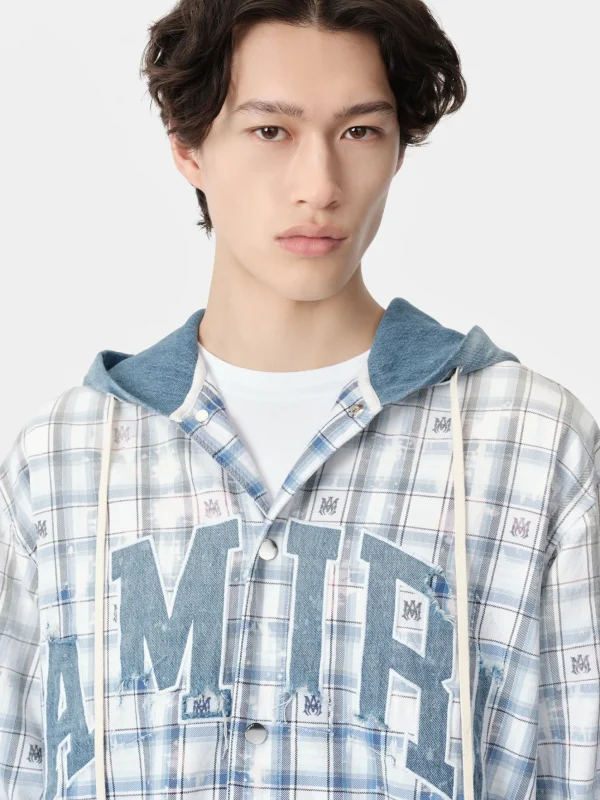 AMIRI Shirts> HOODED OVERSHIRT Cerulean