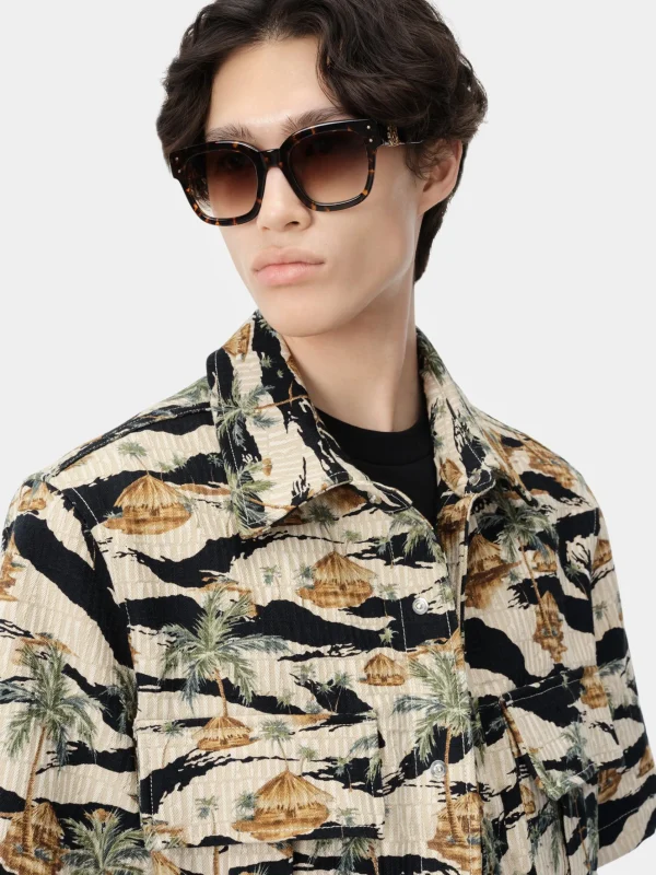 AMIRI Denim> REPEAT PALM CAMP SHIRT Mojave Desert