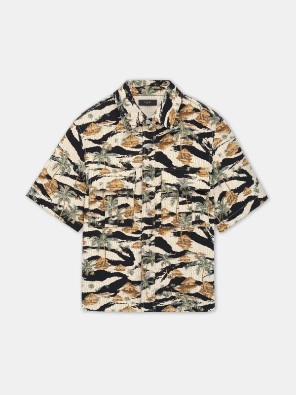 AMIRI Denim> REPEAT PALM CAMP SHIRT Mojave Desert