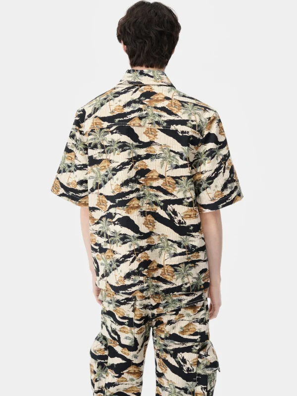 AMIRI Denim> REPEAT PALM CAMP SHIRT Mojave Desert
