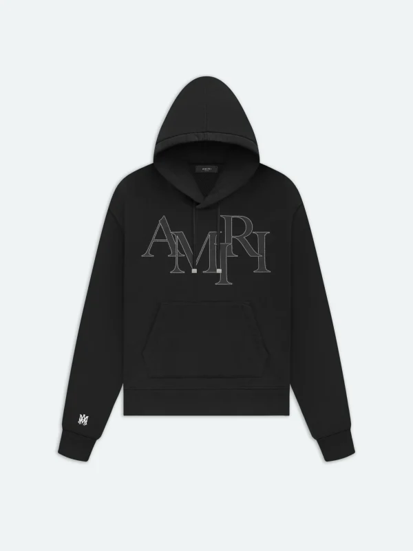 AMIRI Sweatshirts> STAGGERED LOGO HOODIE BLACK