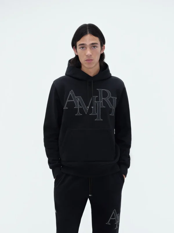 AMIRI Sweatshirts> STAGGERED LOGO HOODIE BLACK