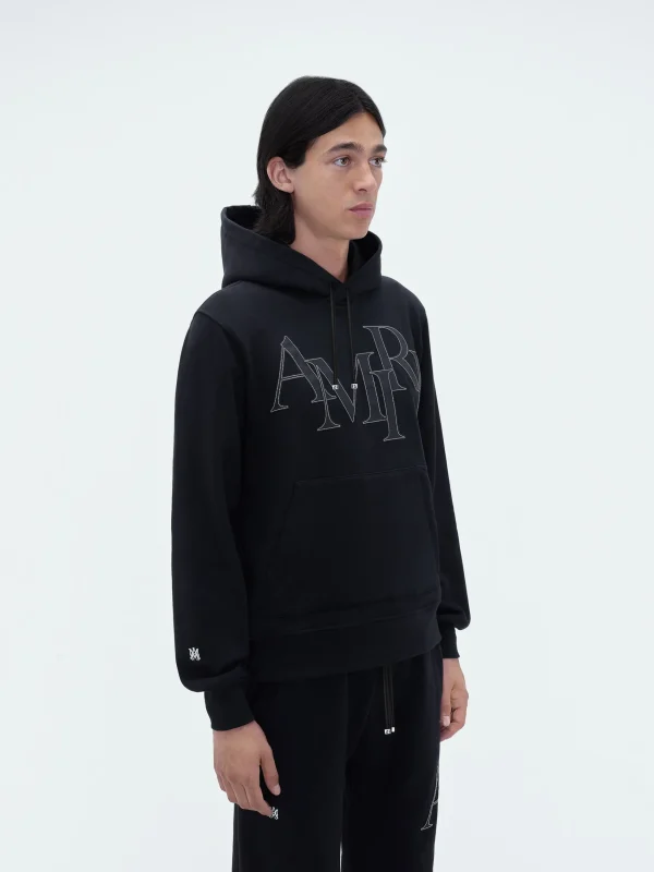 AMIRI Sweatshirts> STAGGERED LOGO HOODIE BLACK