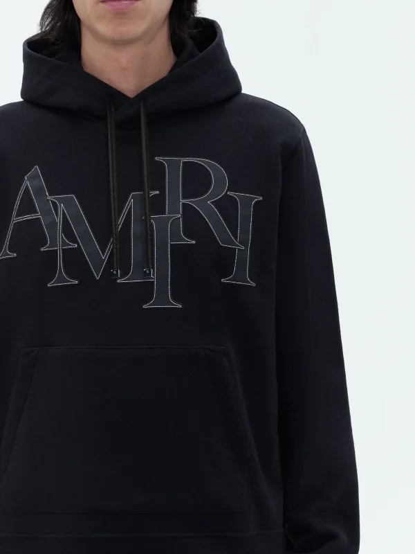 AMIRI Sweatshirts> STAGGERED LOGO HOODIE BLACK