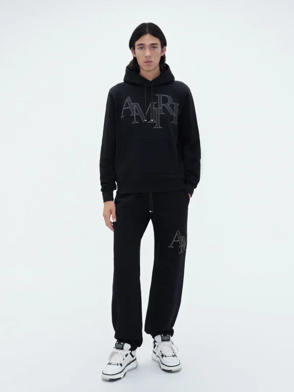 AMIRI Sweatshirts> STAGGERED LOGO HOODIE BLACK