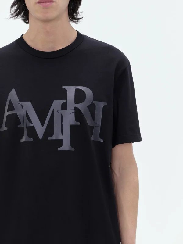 AMIRI Tees> STAGGERED LOGO TEE BLACK