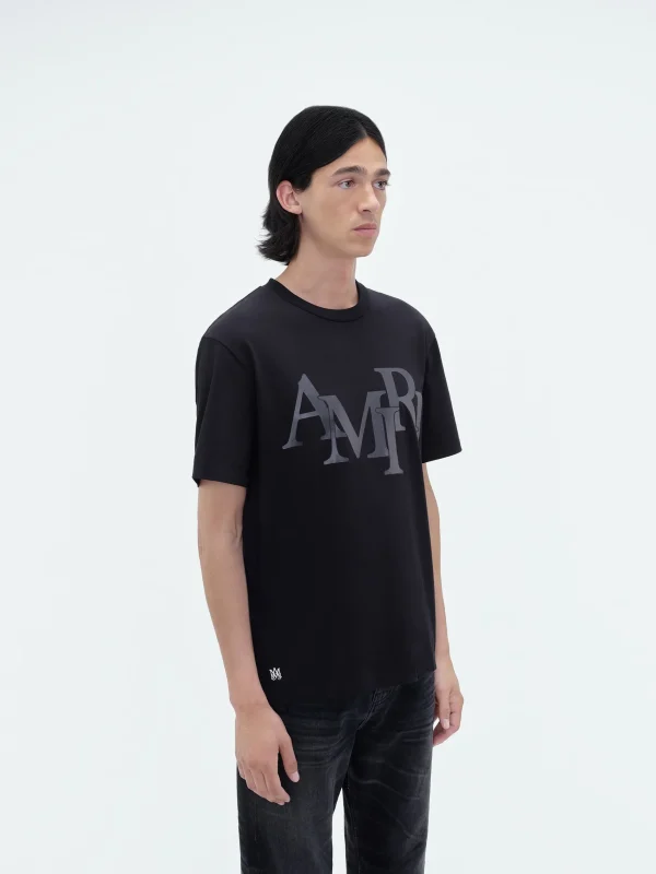 AMIRI Tees> STAGGERED LOGO TEE BLACK