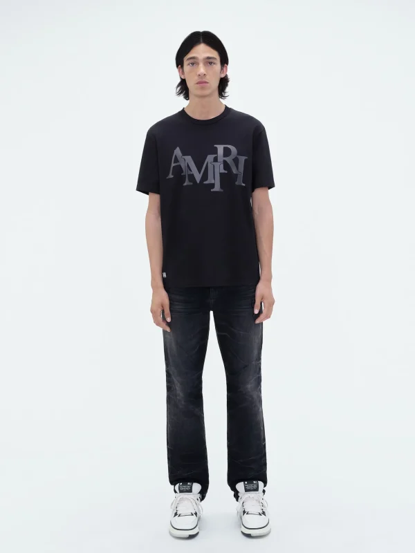 AMIRI Tees> STAGGERED LOGO TEE BLACK
