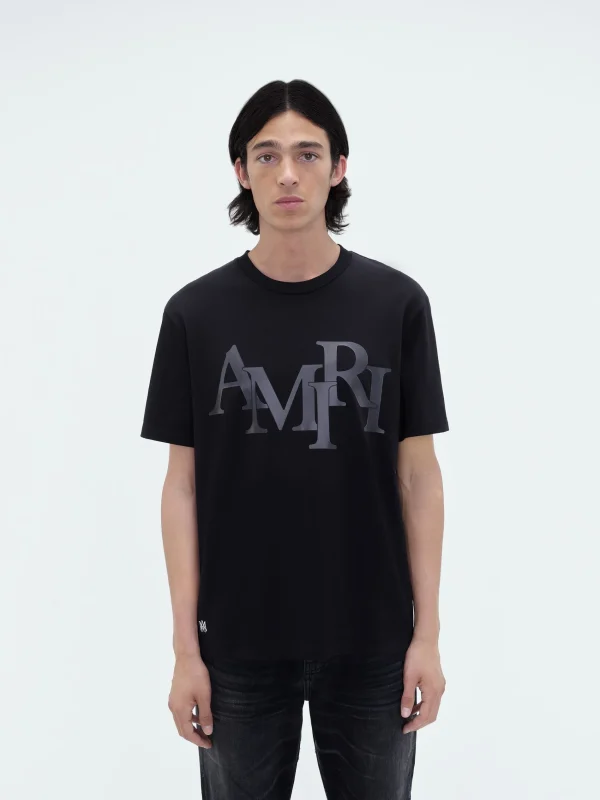 AMIRI Tees> STAGGERED LOGO TEE BLACK