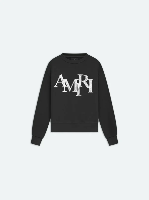 AMIRI Sweatshirts> STAGGERED SCRIBBLE CREWNECK BLACK