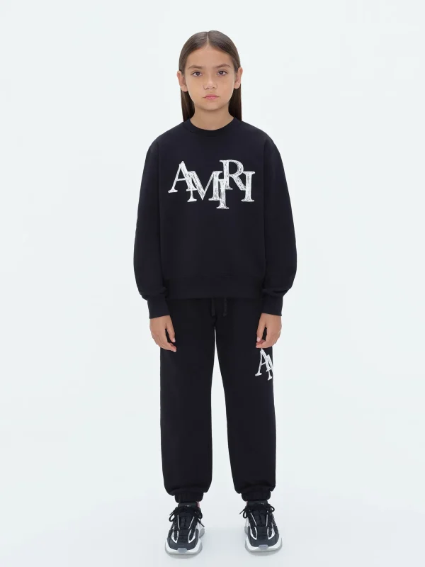AMIRI Sweatshirts> STAGGERED SCRIBBLE CREWNECK BLACK