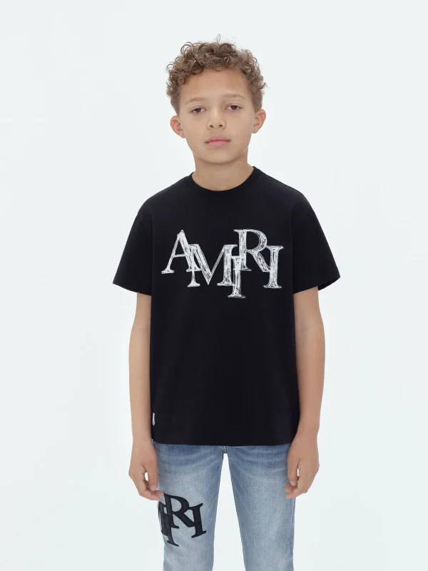 AMIRI Tees> STAGGERED SCRIBBLE TEE BLACK
