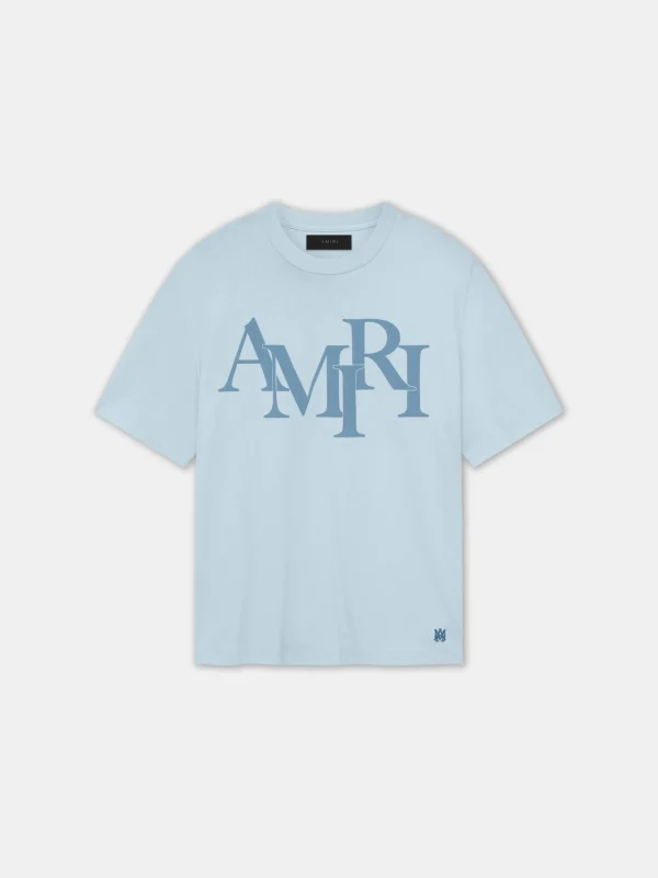 AMIRI Tees> STAGGERED TEE Cerulean
