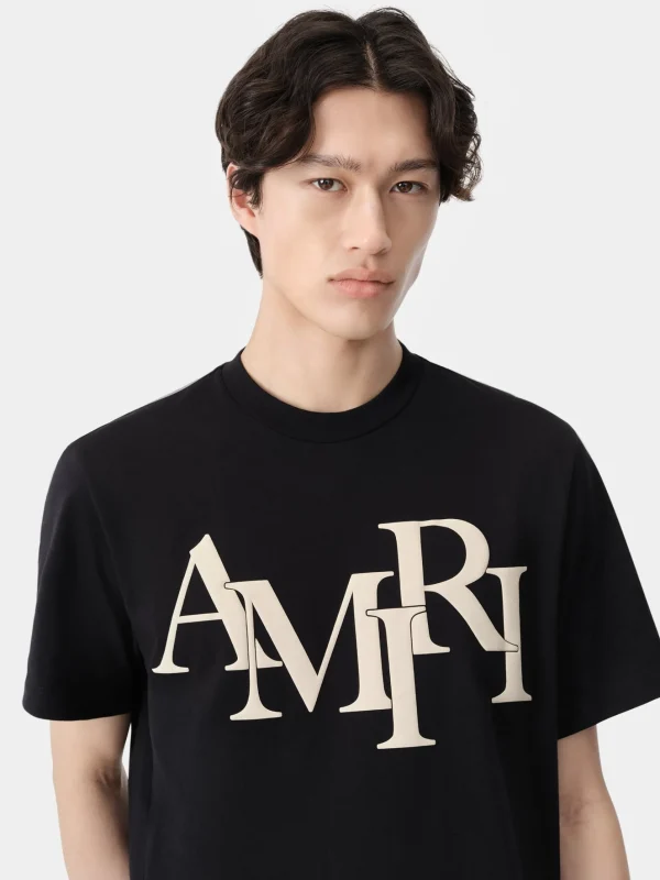 AMIRI Tees> STAGGERED TEE BLACK