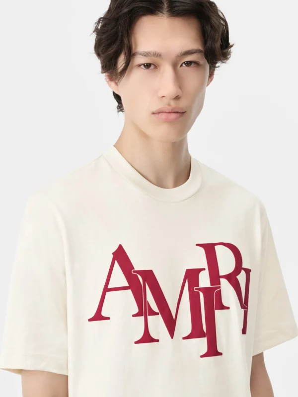 AMIRI Tees> STAGGERED TEE BIRCH