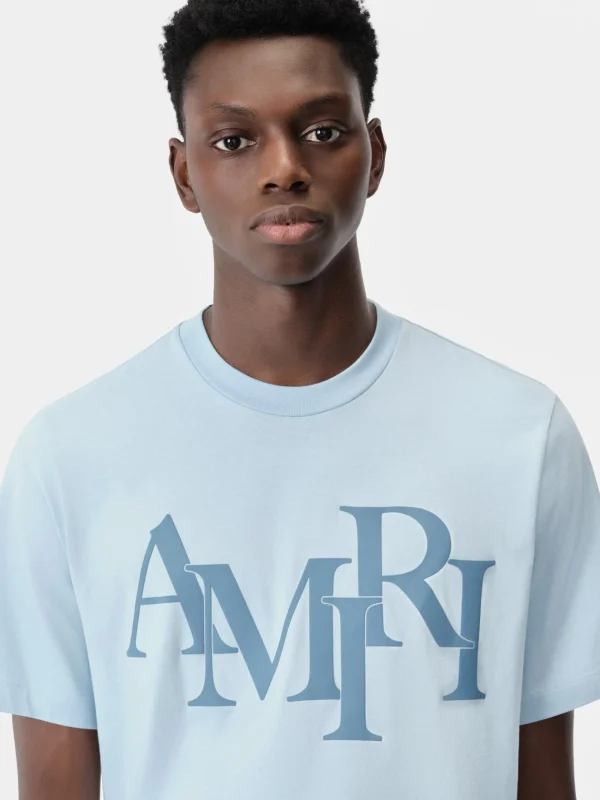 AMIRI Tees> STAGGERED TEE Cerulean