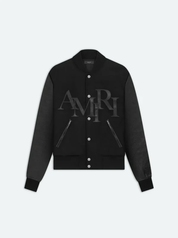 AMIRI Outerwear> STAGGERED VARSITY JACKET BLACK