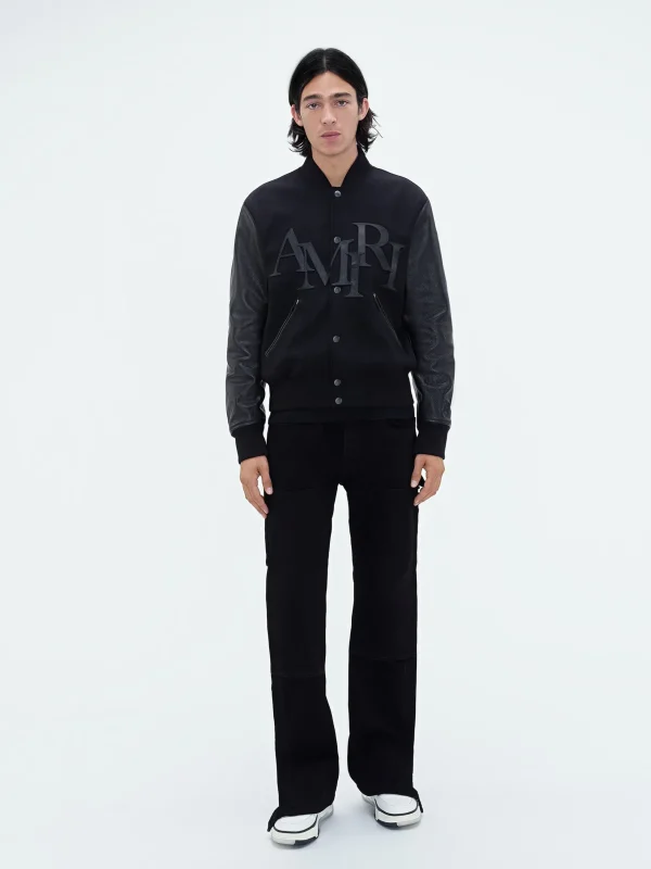 AMIRI Outerwear> STAGGERED VARSITY JACKET BLACK