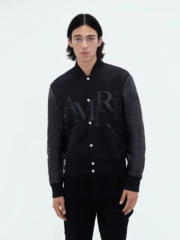 AMIRI Outerwear> STAGGERED VARSITY JACKET BLACK