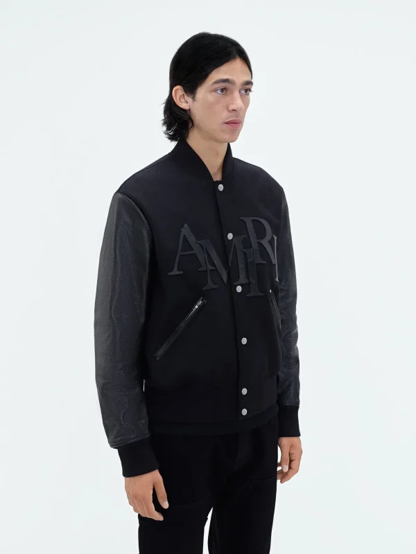 AMIRI Outerwear> STAGGERED VARSITY JACKET BLACK