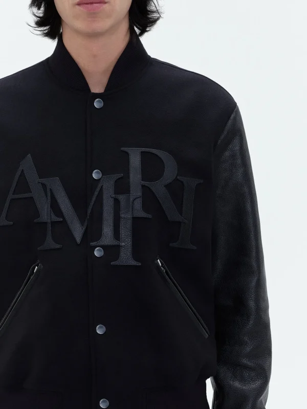 AMIRI Outerwear> STAGGERED VARSITY JACKET BLACK
