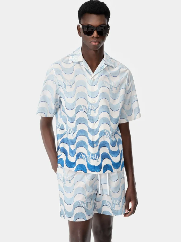 AMIRI Shirts> STAGGERED WAVE SHIRT Cerulean