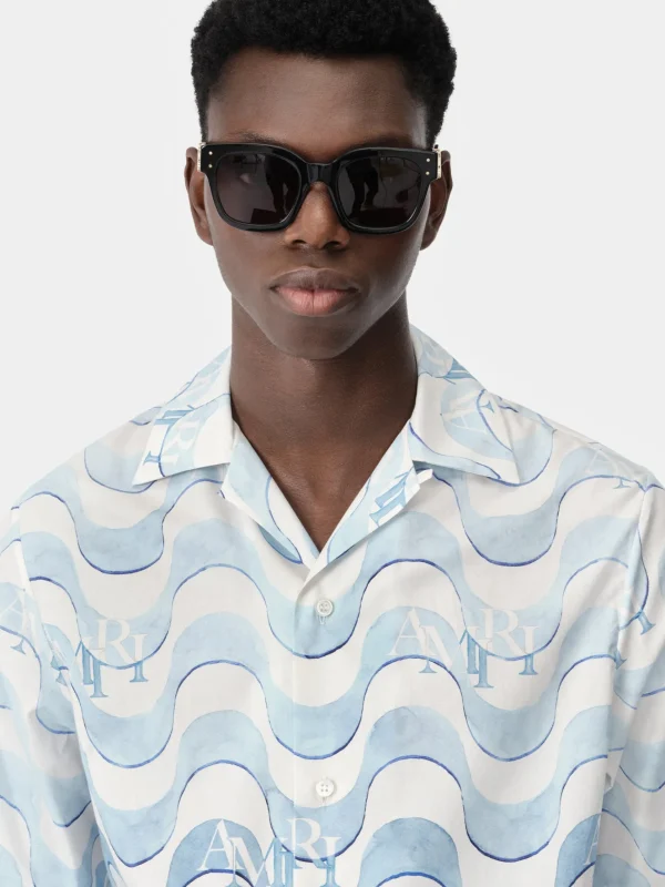 AMIRI Shirts> STAGGERED WAVE SHIRT Cerulean