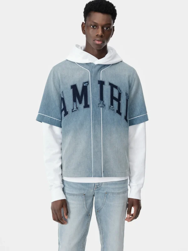 AMIRI Denim> SUNFADED BASEBALL SHIRT PERFECT INDIGO