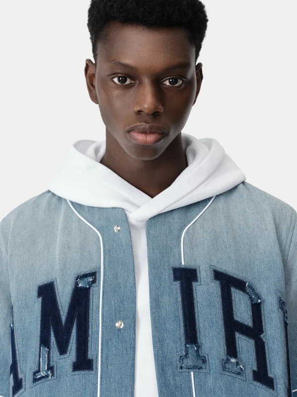 AMIRI Denim> SUNFADED BASEBALL SHIRT PERFECT INDIGO