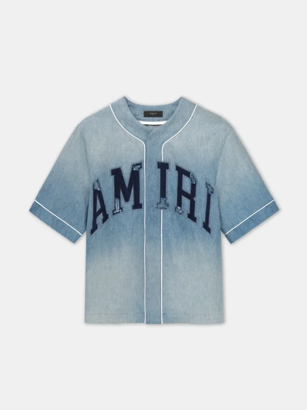 AMIRI Denim> SUNFADED BASEBALL SHIRT PERFECT INDIGO