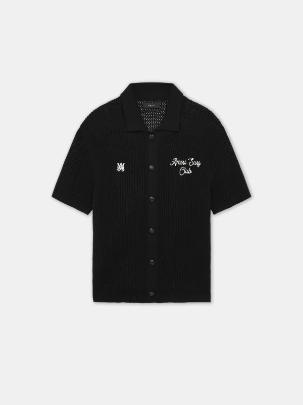 AMIRI Knitwear | Shirts> SURF CLUB CROTCHET POLO BLACK