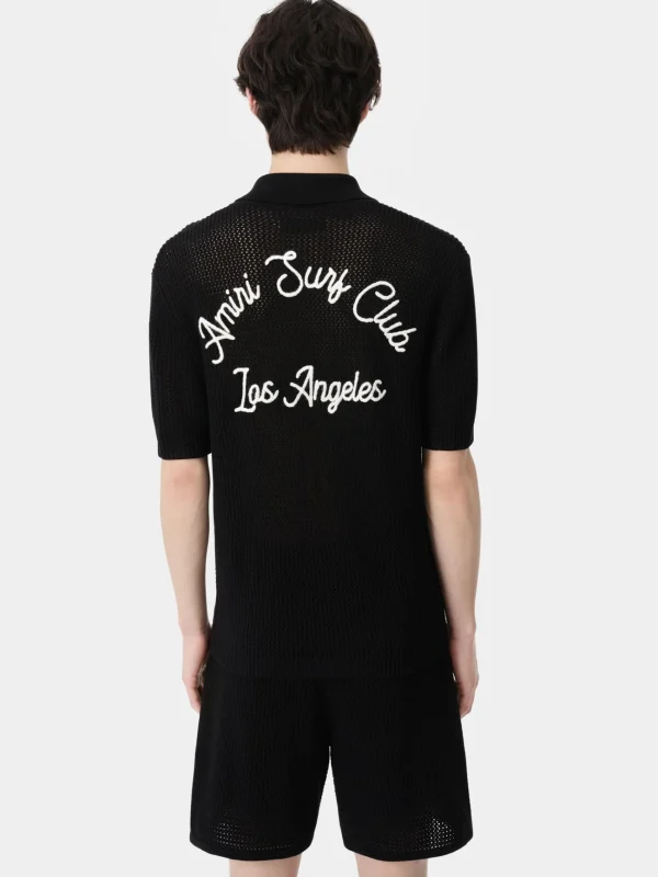 AMIRI Knitwear | Shirts> SURF CLUB CROTCHET POLO BLACK