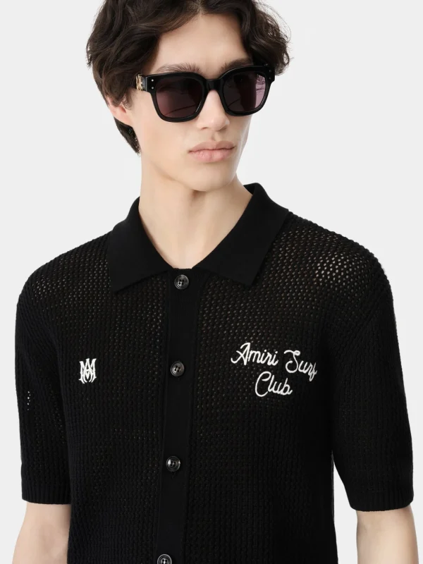 AMIRI Knitwear | Shirts> SURF CLUB CROTCHET POLO BLACK