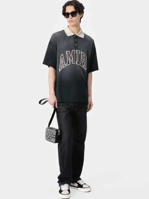 AMIRI Tees> VINTAGE OVERSIZED POLO BLACK