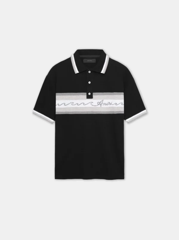AMIRI Tees> WAVE BAJA STRIPE POLO BLACK