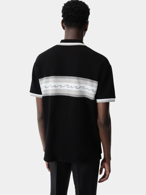AMIRI Tees> WAVE BAJA STRIPE POLO BLACK