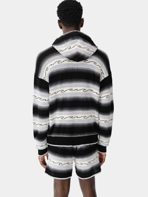 AMIRI Knitwear>AMRI WAVE BAJA STRIPE HOODIE BLACK
