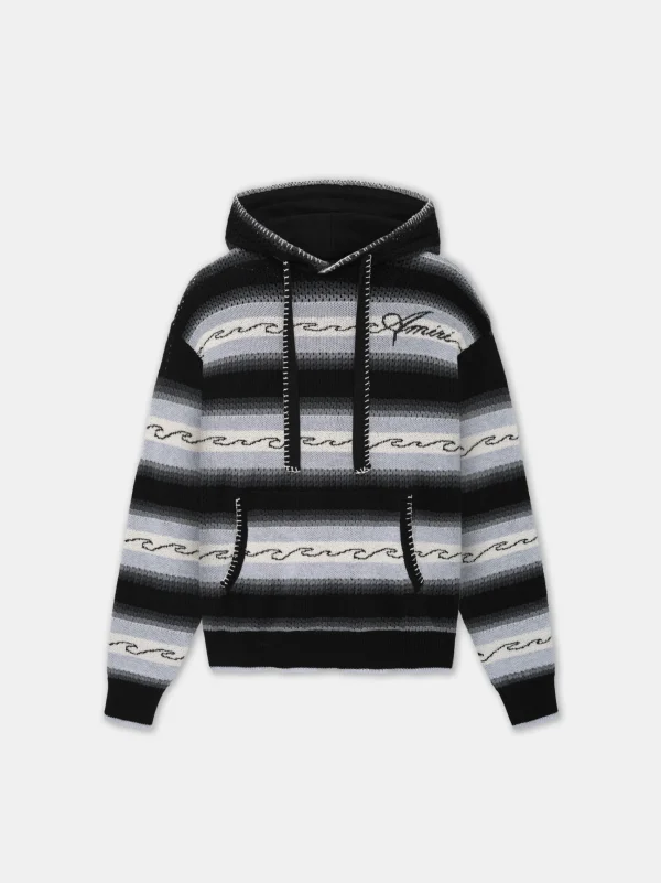 AMIRI Knitwear>AMRI WAVE BAJA STRIPE HOODIE BLACK