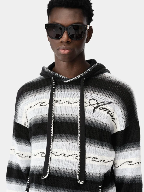 AMIRI Knitwear>AMRI WAVE BAJA STRIPE HOODIE BLACK