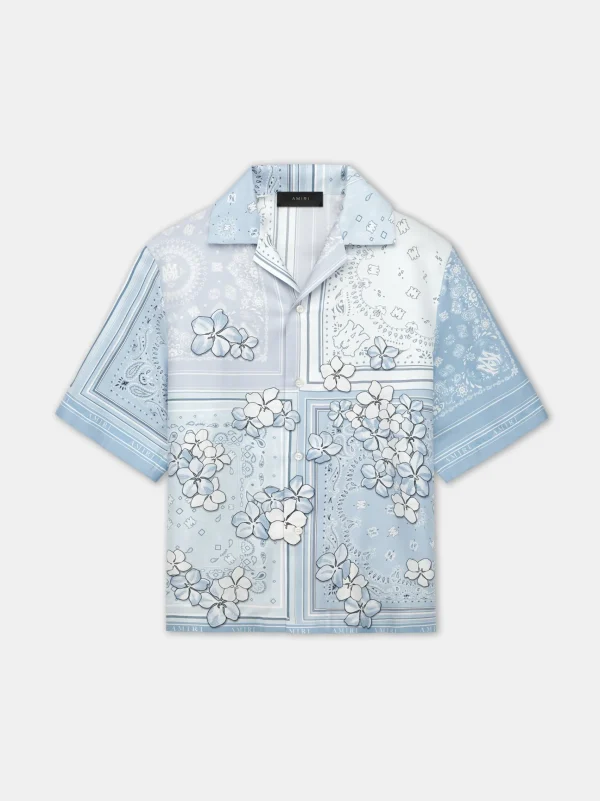 AMIRI Shirts>BANDANA FLORAL BOWLING SHIRT Cerulean