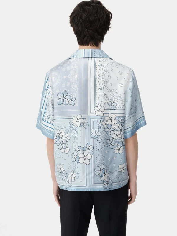AMIRI Shirts>BANDANA FLORAL BOWLING SHIRT Cerulean