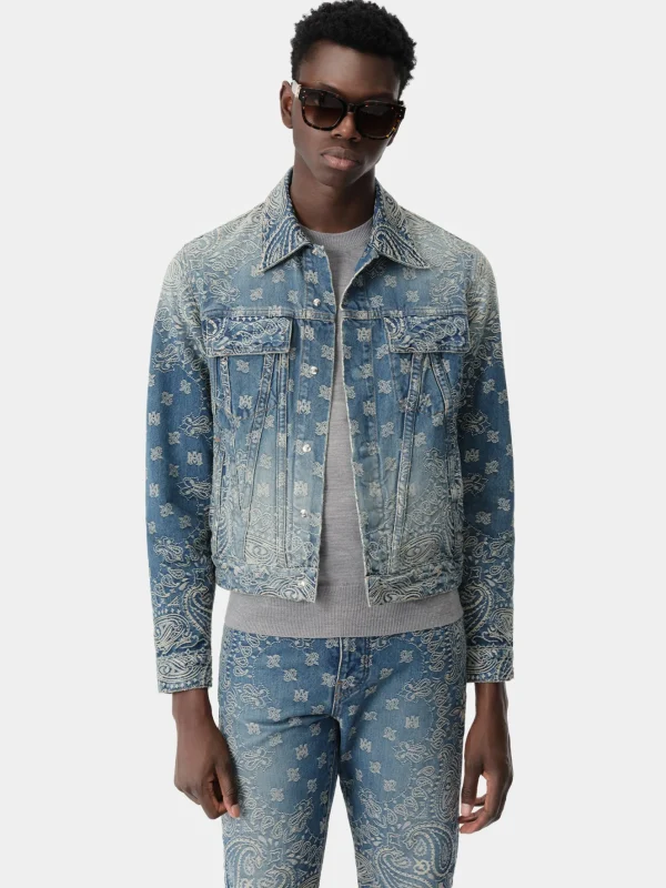 AMIRI Denim>BANDANA JACQUARD MA TRUCKER JACKET Dark Indigo