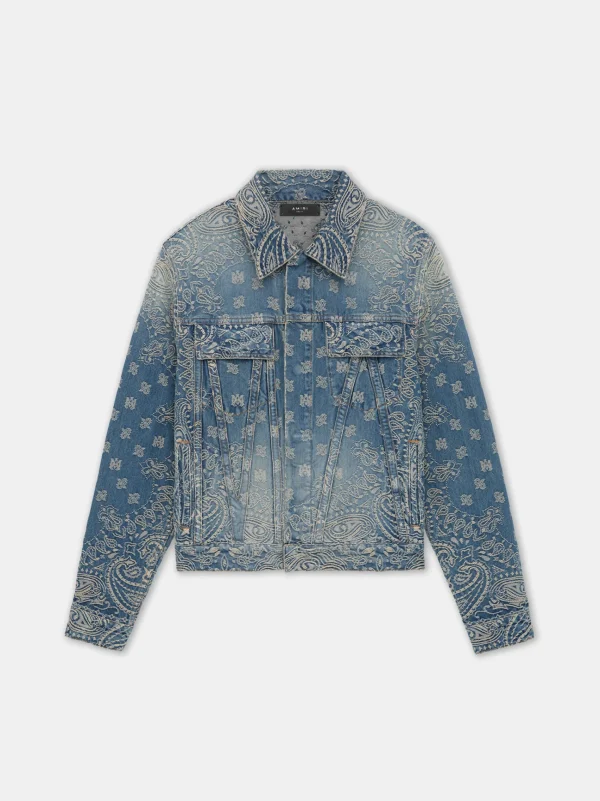 AMIRI Denim>BANDANA JACQUARD MA TRUCKER JACKET Dark Indigo