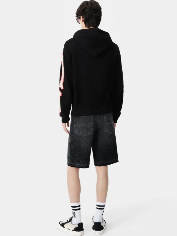 AMIRI Denim>BANDANA JACQUARD SKATER SHORT Vintage Black