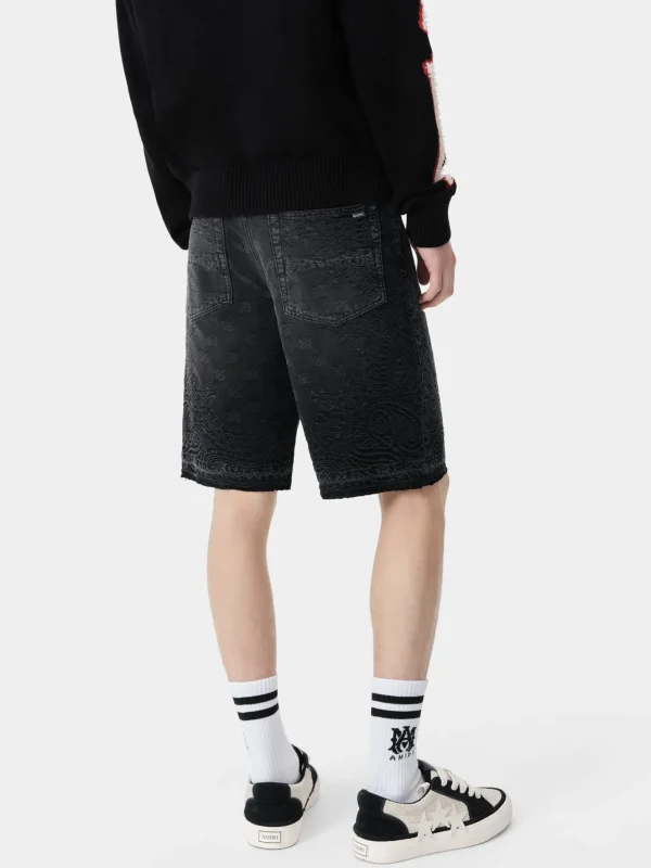 AMIRI Denim>BANDANA JACQUARD SKATER SHORT Vintage Black