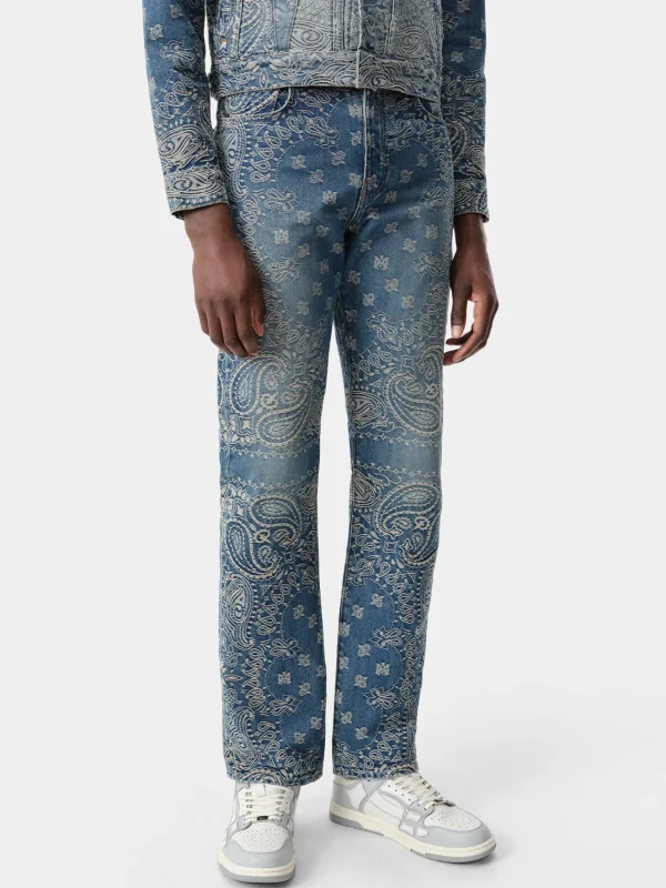 AMIRI Denim>BANDANA JACQUARD STRAIGHT JEAN Dark Indigo