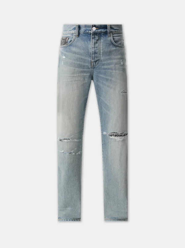 AMIRI Denim>BANDANA REPAIR STRAIGHT JEAN Antique Indigo