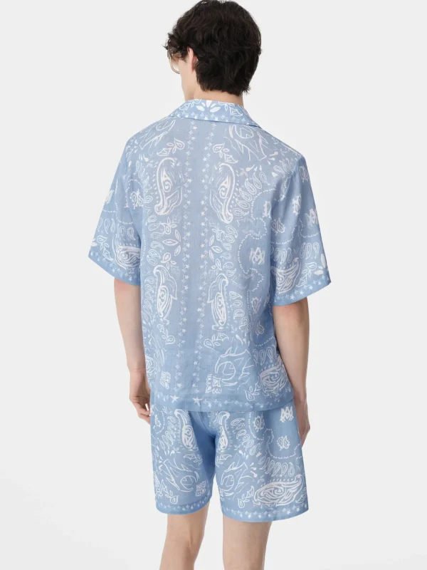 AMIRI Shirts>BANDANA WATERCOLOR CAMP SHIRT Cerulean